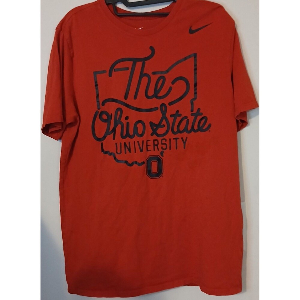 Ohio State Buckeyes Shirt Men Large Nike Athletic Cut Red OSU Graphic Cotton Tee